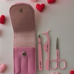 Pink Eyelash & Brow Tool Set - Travel Pouch Included